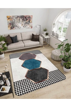 Dijidekor Işıltı Koleksiyonu Model271 Süngerli Dijital Baskılı Saçaksız Mutfak Halısı Yolluk