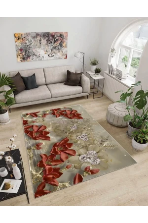 Dijidekor Işıltı Koleksiyonu Model274 Süngerli Dijital Baskılı Saçaksız Mutfak Halısı Yolluk