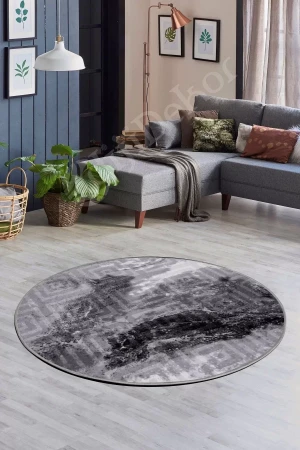 Halı Antrasit Cool Karo Yuvarlak Kaymaz Kesme Ince Yolluk Kilim Salon Halısı Modelleri