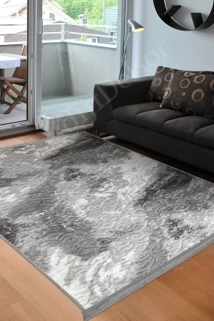 Halı Antrasit Cool Yıkanabilir Saçaklı Kaymaz Delüxe Yolluk Kilim Salon Halısı Modelleri