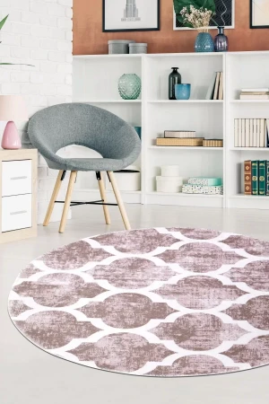 Halı Bej Maça Yıkanabilir Saçaksız Yuvarlak Kesme Ince Yolluk Kilim Salon Halısı Modeli