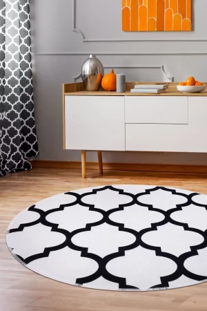 Halı Beyaz Maça Yıkanabilir Saçaksız Yuvarlak Kesme Ince Yolluk Kilim Salon Halısı Modeli
