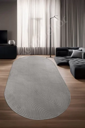 Halı Cool Gri Sahra Desenli Yıkanabilir Saçaksız Oval Yolluk Kilim Salon Halısı Modelleri