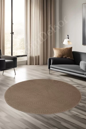 Halı Cool Kahverengi Sahra Desenli Saçaksız Yuvarlak Yolluk Kilim Salon Halısı Modelleri