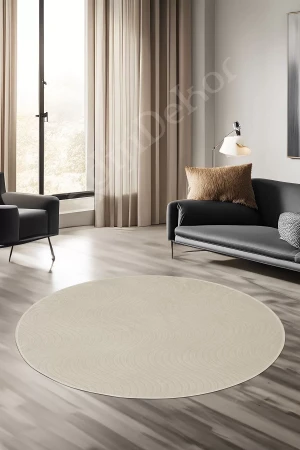 Halı Cool Krem Sahra Desenli Saçaksız Yuvarlak Kesme Yolluk Kilim Salon Halısı Modelleri
