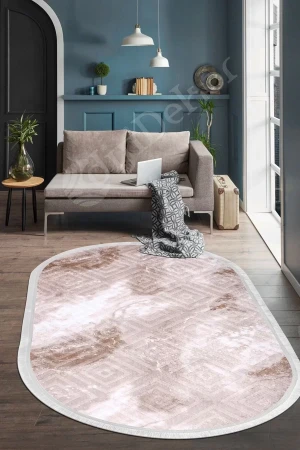 Halı Devetüyü Cool Karo Saçaklı Oval Kesme Ince Yolluk Kilim Salon Halısı Modelleri