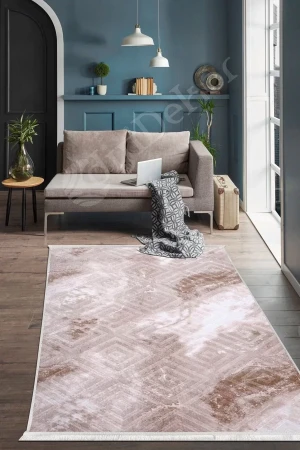 Halı Devetüyü Cool Karo Yıkanabilir Saçaklı Kesme Ince Yolluk Kilim Salon Halısı Modeli