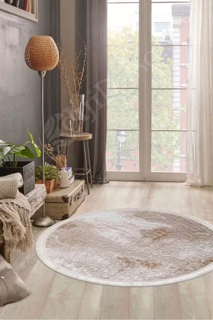 Halı Devetüyü Cool Yıkanabilir Saçaklı Yuvarlak Delüxe Yolluk Kilim Salon Halısı Modeli