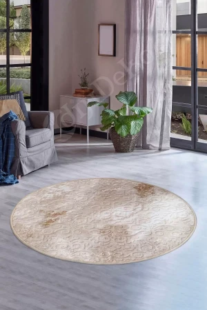 Halı Devetüyü Cool Yıkanabilir Saçaksız Yuvarlak Delüxe Yolluk Kilim Salon Halısı Modeli