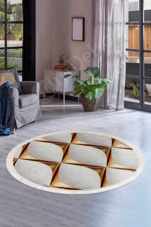 Halı Gold Cool Ky7059 Saçaklı Yuvarlak Kesme Ince Yolluk Kilim Salon Halısı Modelleri