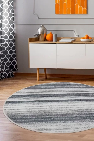 Halı Gri 9026 Cool Yıkanabilir Yuvarlak Kesme Ince Yolluk Kilim Salon Halısı Modelleri