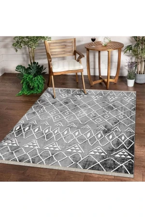 Halı Gri Bm004gr Yıkanabilir Saçaklı Ince Yolluk Kilim Salon Halısı Modelleri