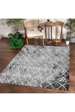 Halı Gri Bm004gr Yıkanabilir Saçaksız Ince Yolluk Kilim Salon Halısı Modelleri
