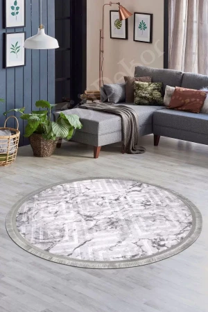 Halı Gri Cool Karo Saçaklı Yuvarlak Kesme Ince Yolluk Kilim Salon Halısı Modelleri