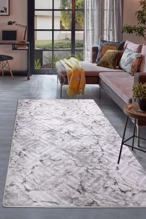Halı Gri Cool Karo Yıkanabilir Saçaksız Kesme Ince Yolluk Kilim Salon Halısı Modelleri