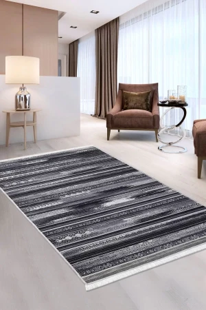 Halı Gri Cool Köln Yıkanabilir Saçaklı Kare Kesme Ince Yolluk Kilim Salon Halısı Modeli