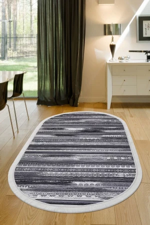 Halı Gri Cool Köln Yıkanabilir Saçaklı Oval Kesme Ince Yolluk Kilim Salon Halısı Modeli