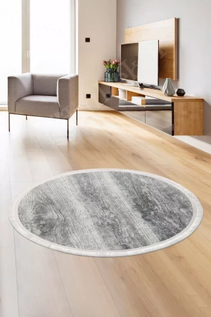 Halı Gri Cool Ky7056 Saçaklı Yuvarlak Kesme Ince Yolluk Kilim Salon Halısı Modelleri