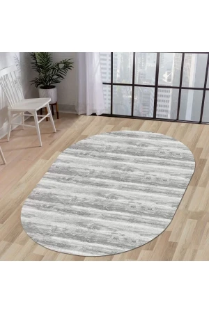 Halı Gri Cool Ky7056 Yıkanabilir Oval Kesme Ince Yolluk Kilim Salon Halısı Modelleri