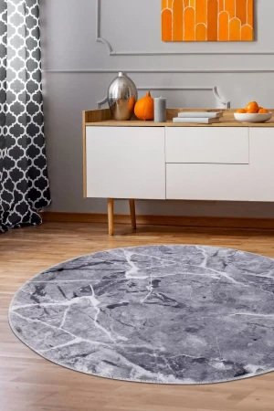 Halı Gri Granit Yıkanabilir Yuvarlak Kesme Ince Yolluk Kilim Salon Halısı Modelleri