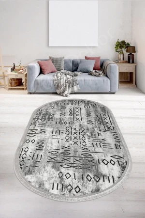 Halı Gri Iskandinav Yıkanabilir Saçaklı Oval Delüxe Yolluk Kilim Salon Halısı Modelleri