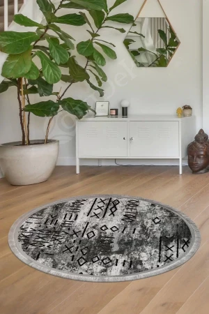 Halı Gri Iskandinav Yıkanabilir Saçaklı Yuvarlak Delüxe Yolluk Kilim Salon Halısı Modeli