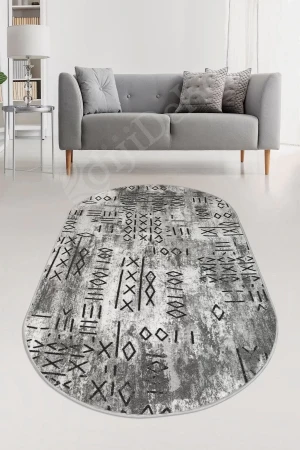 Halı Gri Iskandinav Yıkanabilir Saçaksız Oval Delüxe Yolluk Kilim Salon Halısı Modelleri