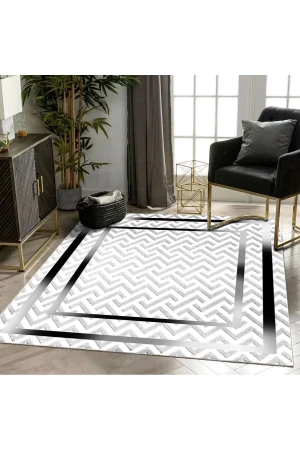 Halı Gri K0470 Yıkanabilir Saçaksız Ince Yolluk Kilim Salon Halısı Modelleri