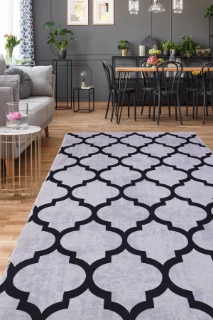 Halı Gri Maça Desenli Yıkanabilir Saçaksız Kesme Ince Yolluk Kilim Salon Halısı Modelleri