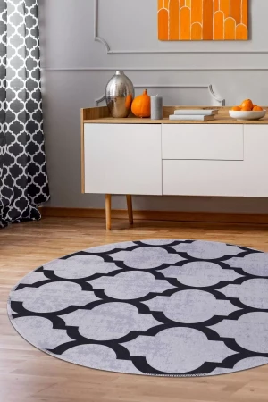 Halı Gri Maça Yıkanabilir Saçaksız Yuvarlak Kesme Ince Yolluk Kilim Salon Halısı Modeli