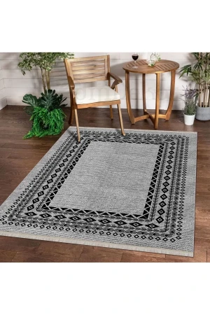 Halı Gri O22136 Yıkanabilir Saçaklı Ince Yolluk Kilim Salon Halısı Modelleri