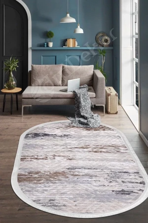 Halı Gri14 Cool Karo Saçaklı Oval Kaymaz Kesme Ince Yolluk Kilim Salon Halısı Modelleri