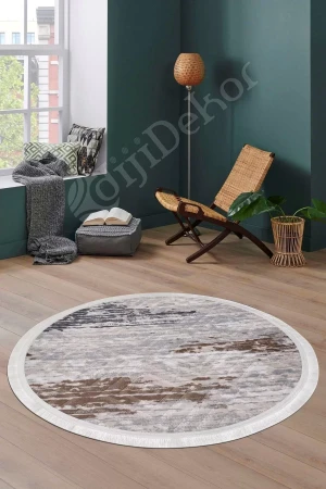 Halı Gri14 Cool Karo Saçaklı Yuvarlak Kesme Ince Yolluk Kilim Salon Halısı Modelleri