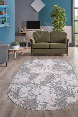 Halı Gri3 Cool Karo Yıkanabilir Oval Kesme Ince Yolluk Kilim Salon Halısı Modelleri