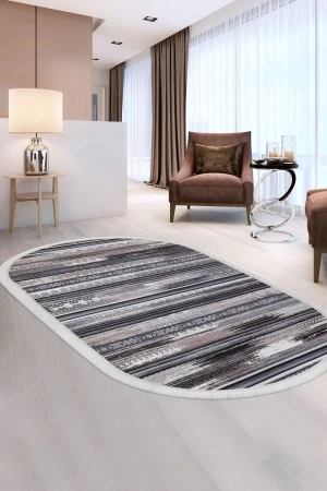 Halı Kahverengi Cool Köln Saçaklı Oval Kesme Ince Yolluk Kilim Salon Halısı Modelleri