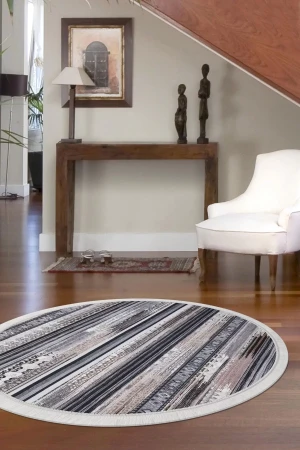 Halı Kahverengi Cool Köln Saçaklı Yuvarlak Kesme Ince Yolluk Kilim Salon Halısı Modelleri