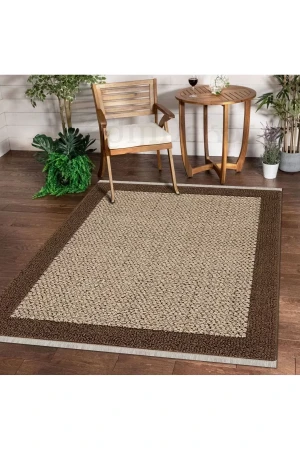Halı Kahverengi Cool Kr4040 Saçaklı Kesme Ince Yolluk Kilim Salon Halısı Modelleri