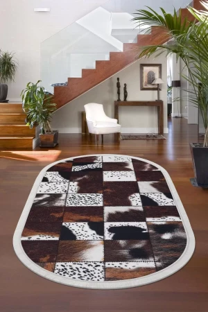 Halı Kahverengi Dr01 Saçaklı Oval Kaymaz Kesme Ince Yolluk Kilim Salon Halısı Modelleri