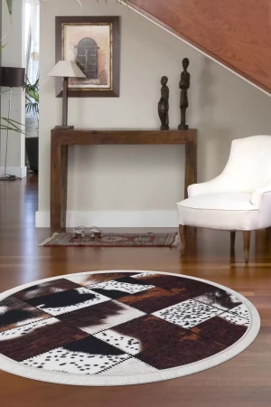 Halı Kahverengi Dr01 Saçaklı Yuvarlak Kesme Ince Yolluk Kilim Salon Halısı Modelleri