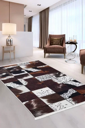 Halı Kahverengi Dr01 Yıkanabilir Saçaklı Kesme Ince Yolluk Kilim Salon Halısı Modelleri