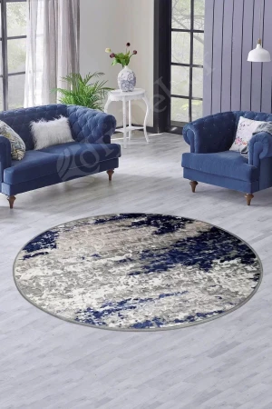 Halı Lacivert Cool Yıkanabilir Yuvarlak Delüxe Kesme Yolluk Kilim Salon Halısı Modelleri