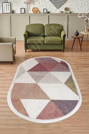 Halı Multi Cool K1270 Saçaklı Oval Kaymaz Kesme Ince Yolluk Kilim Salon Halısı Modelleri