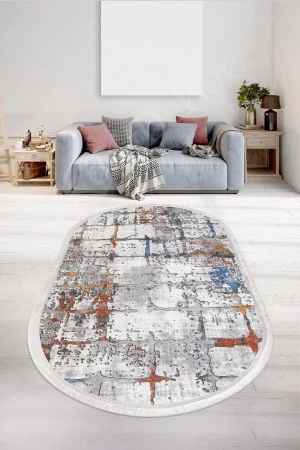 Halı Multi Cool Ky7005 Saçaklı Oval Kaymaz Kesme Ince Yolluk Kilim Salon Halısı Modelleri
