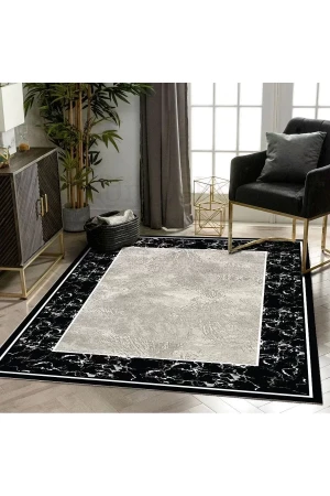 Halı Siyah Cool K0560 Yıkanabilir Saçaksız Kesme Ince Yolluk Kilim Salon Halısı Modelleri