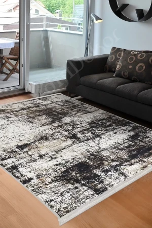 Halı Siyah Cool K1310 Yıkanabilir Saçaklı Kesme Ince Yolluk Kilim Salon Halısı Modelleri