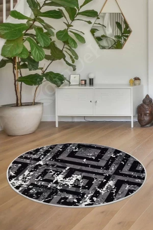 Halı Siyah Cool K1320 Yıkanabilir Yuvarlak Kesme Ince Yolluk Kilim Salon Halısı Modelleri