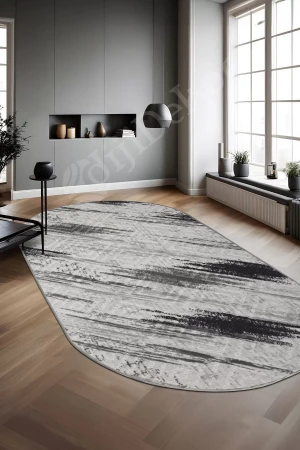 Halı Siyah Cool Karo Yıkanabilir Oval Kesme Ince Yolluk Kilim Salon Halısı Modelleri