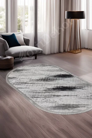 Halı Siyah Cool Karo Yıkanabilir Oval Saçaklı Kesme Ince Yolluk Kilim Salon Halısı Modeli