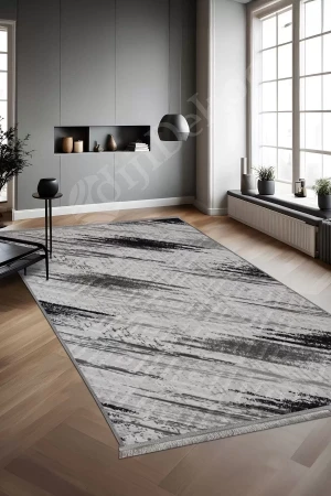 Halı Siyah Cool Karo Yıkanabilir Saçaklı Kesme Ince Yolluk Kilim Salon Halısı Modelleri