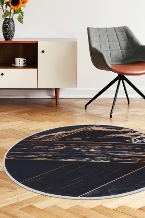 Halı Siyah Gold Cool Yıkanabilir Yuvarlak Kesme Ince Yolluk Kilim Salon Halısı Modelleri